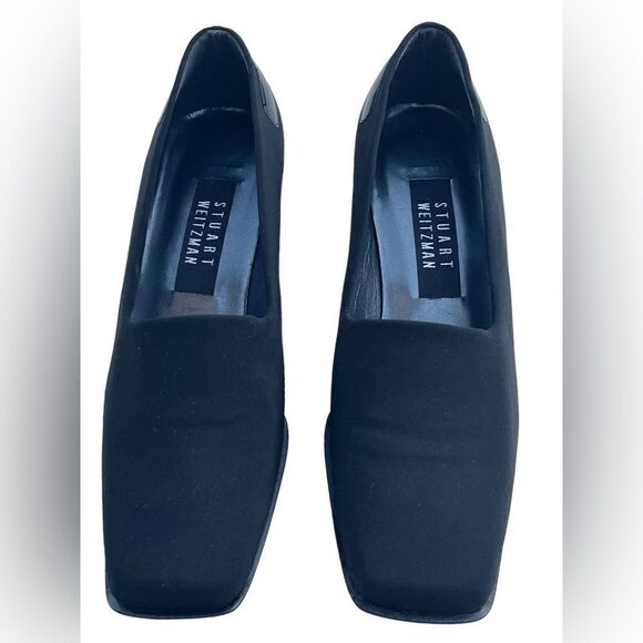 New Stuart Weitzman Square Toe Crepe 2.5" Rectangular Heel Made in Spain Size 7B - Picture 4 of 15